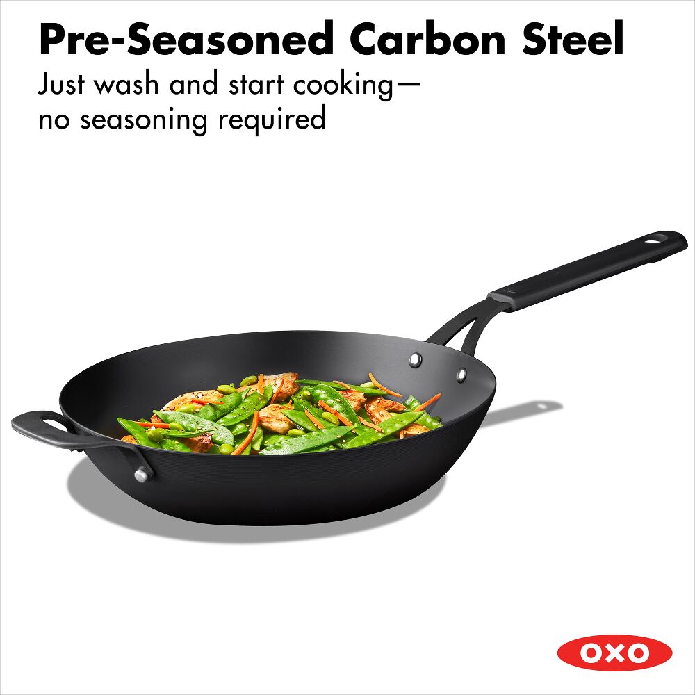 Carbon Steel Obsidian Series 12-Inch Wok with Silicone Sleeve Z2