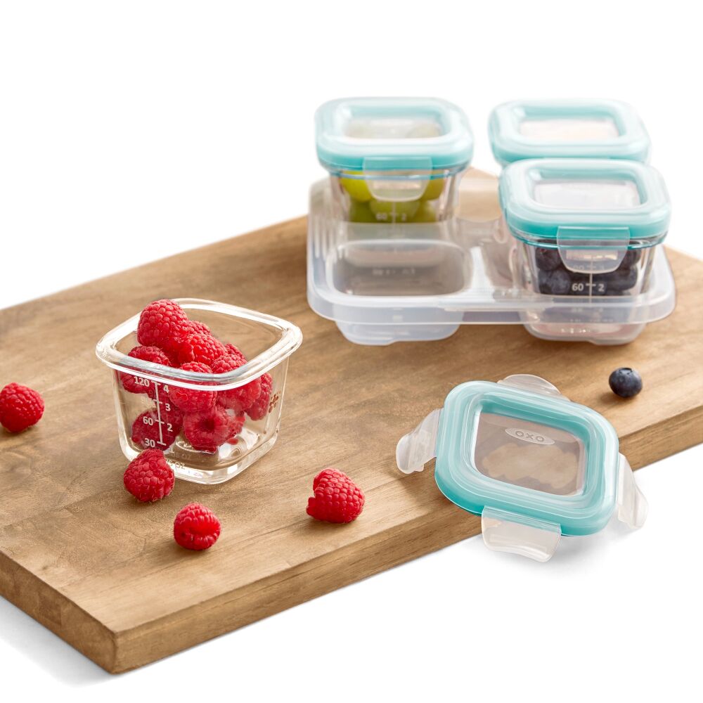 Baby Blocks Glass Food Storage Containers 4 Oz - Tot Teal L1