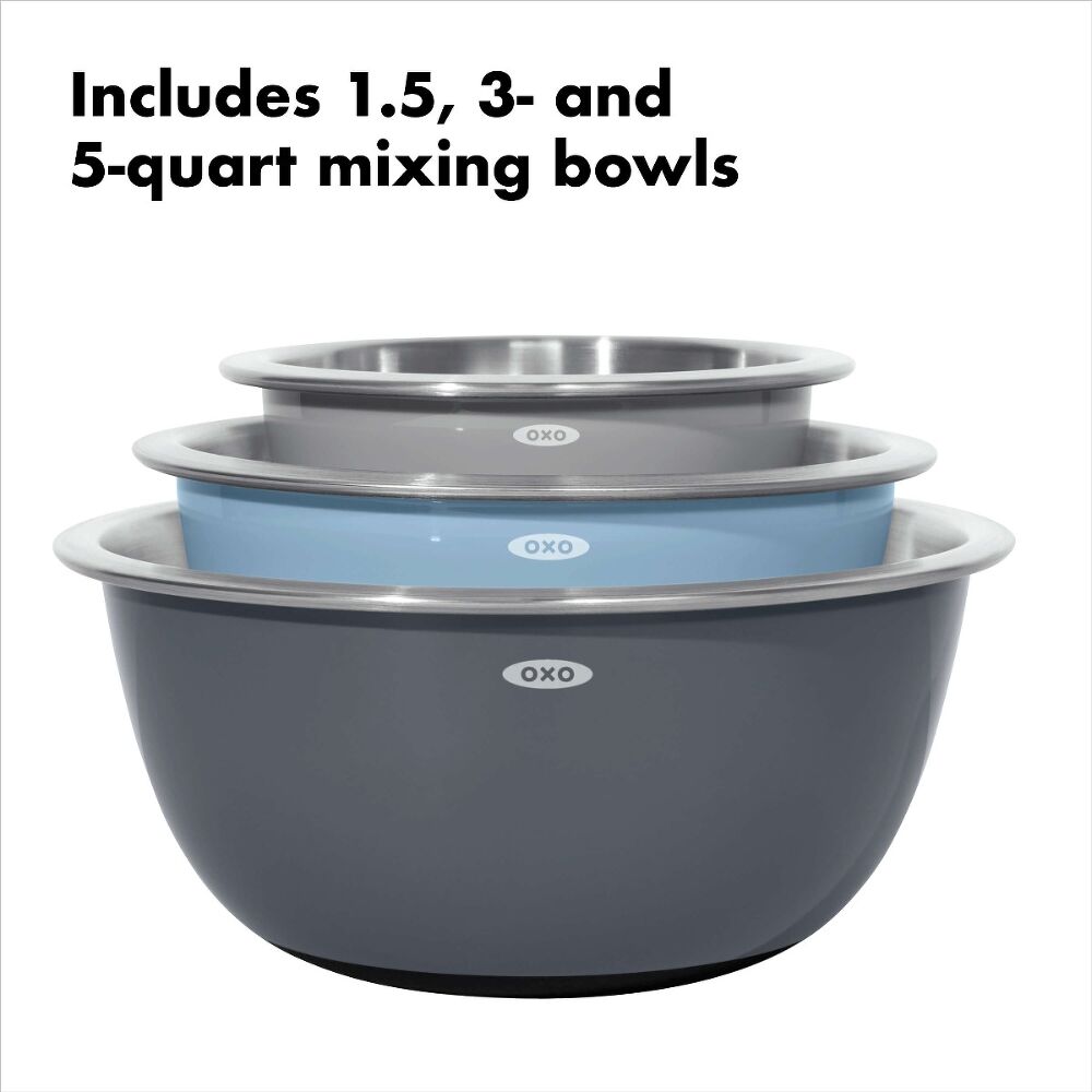3-Piece Stainless Steel Mixing Bowl Set - Blue/Gray F9
