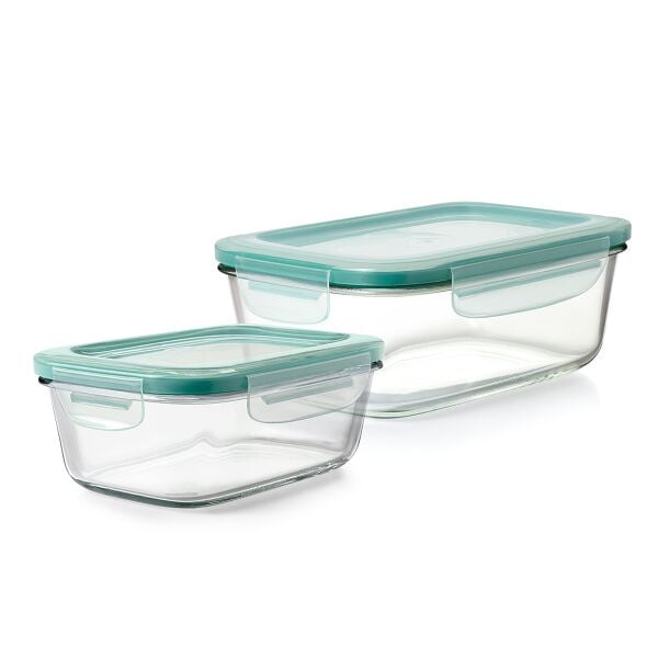 8 Cup Smart Seal Glass Rectangle Container & 3.5 Cup Smart Seal Glass Rectangle Container Bundle O3
