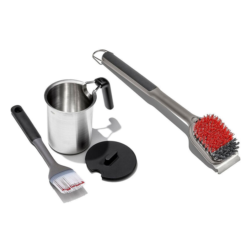 Grilling Basting Pot and Brush Set & Nylon Grill Brush for Cold Cleaning Bundle G2