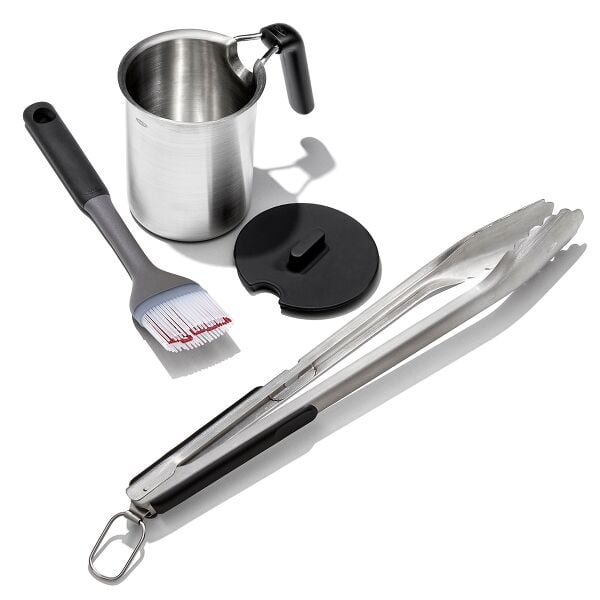 Grilling Basting Pot and Brush Set & Grilling Tongs with Built-In Bottle Opener Bundle V0