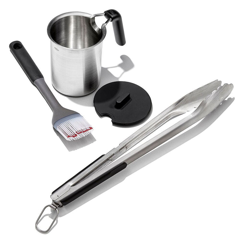 Grilling Basting Pot and Brush Set & Grilling Tongs with Built-In Bottle Opener Bundle V0