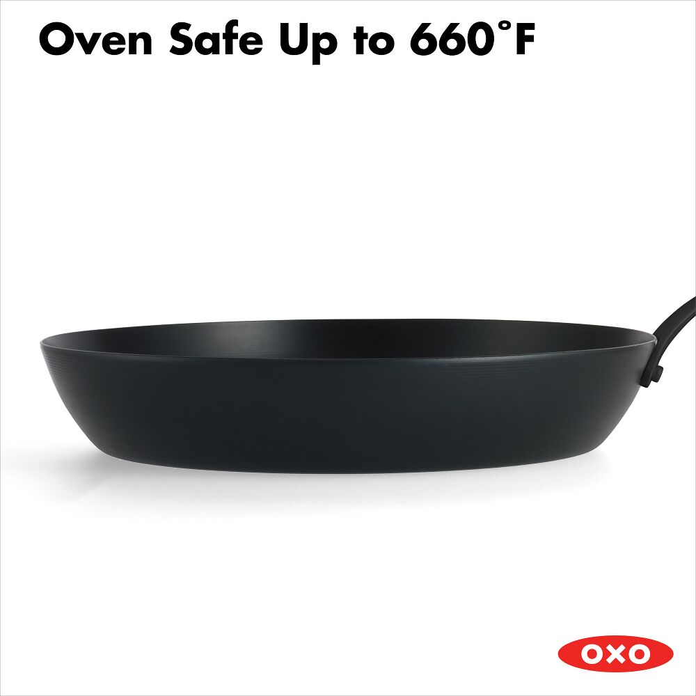 OXO Carbon Steel Obsidian Series 12-Inch Frypan with Silicone Sleeve G1