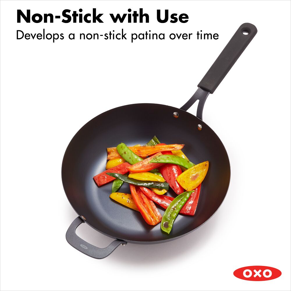Carbon Steel Obsidian Series 12-Inch Wok with Silicone Sleeve Z2