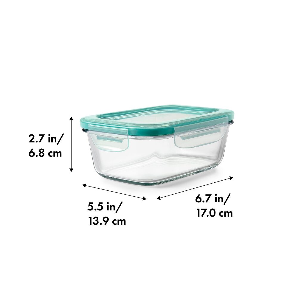 Smart Seal 3.5 Cup Glass Rectangle Container - Teal A0