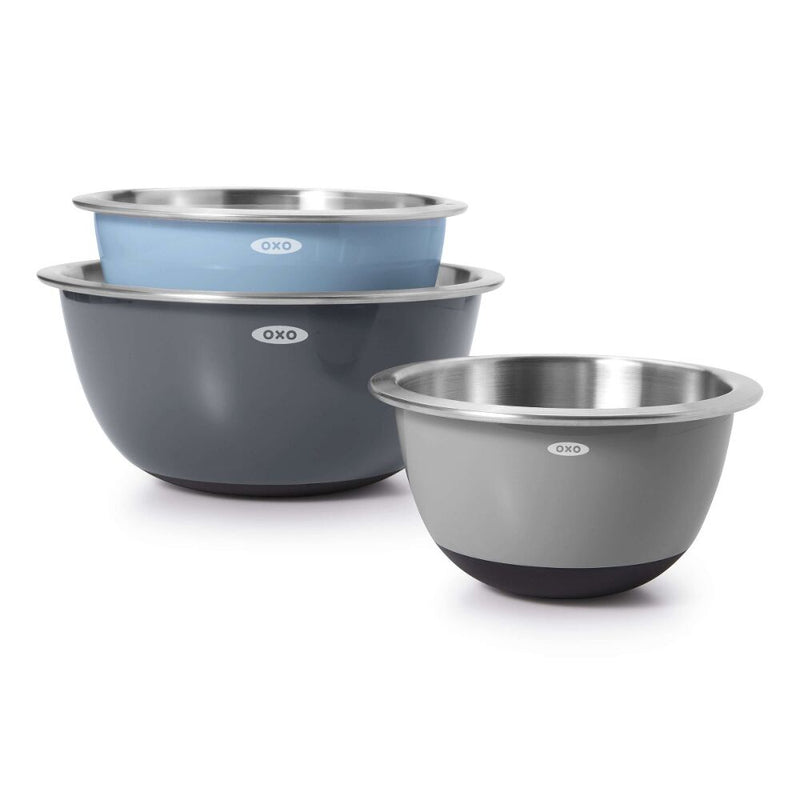 3-Piece Stainless Steel Mixing Bowl Set - Blue/Gray F9