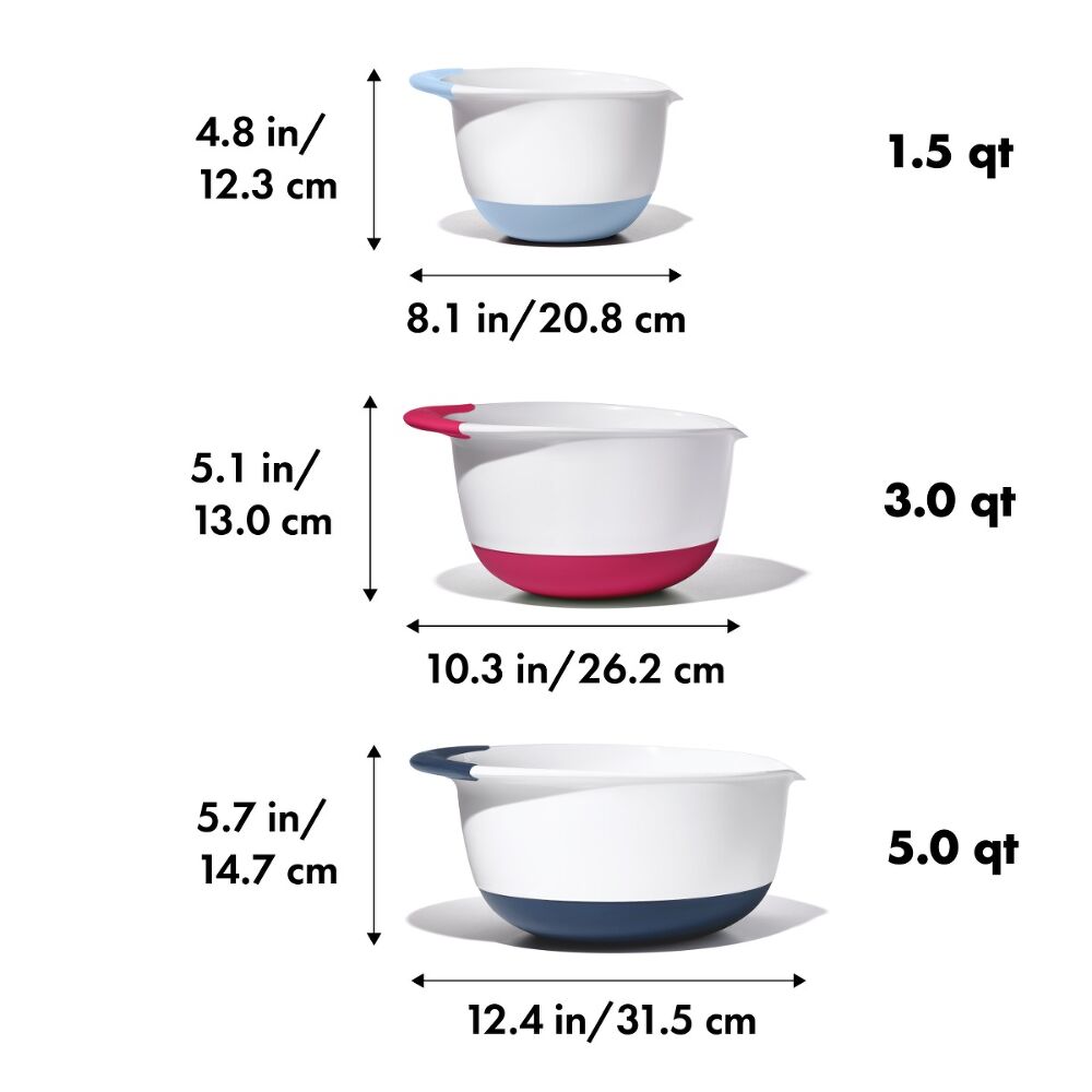 3 Piece Mixing Bowl Set New Colored Handles A7