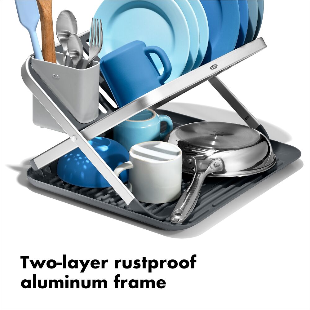 OXO Good Grips Aluminum Fold Flat Dish Rack O2