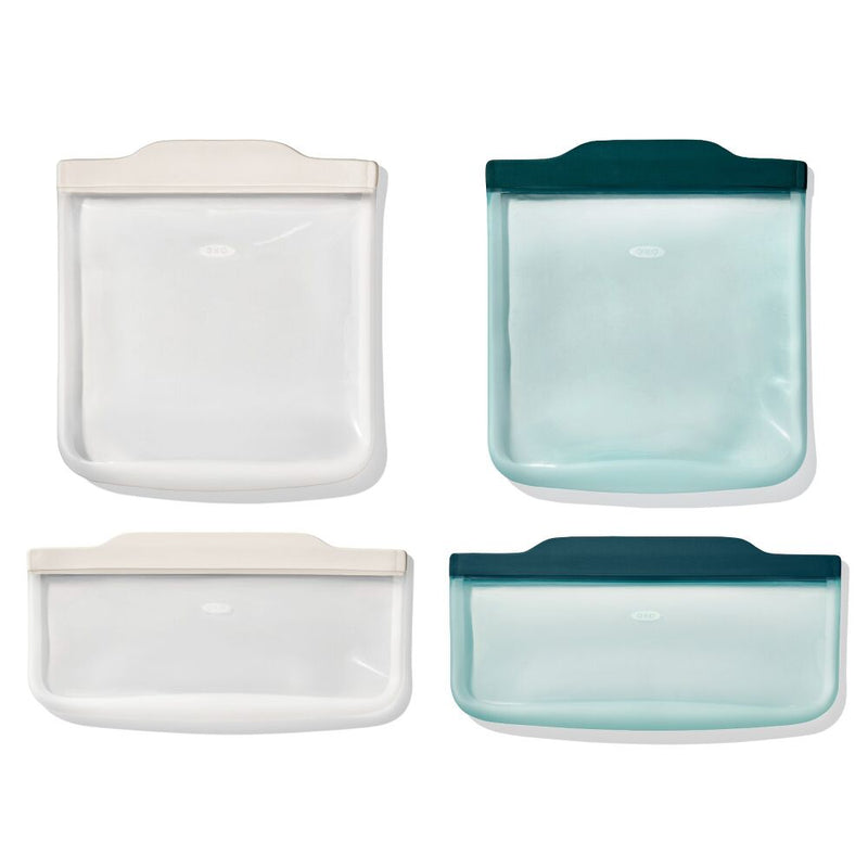 Silicone Reusable Bag -  4 Piece Lunch Set - Oat/Lagoon J7