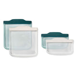 Silicone Reusable Bag -  4 Piece Lunch Set - Oat/Lagoon J7