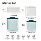 Silicone Reusable Bag - 4 Piece Starter Set - Oat/Lagoon A3