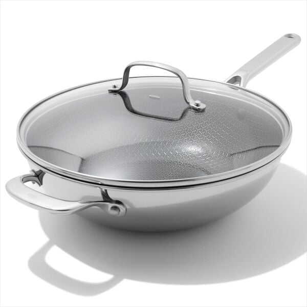 Trident Hybrid Non-Stick Stainless Steel 5 Qt Wok with Lid H9