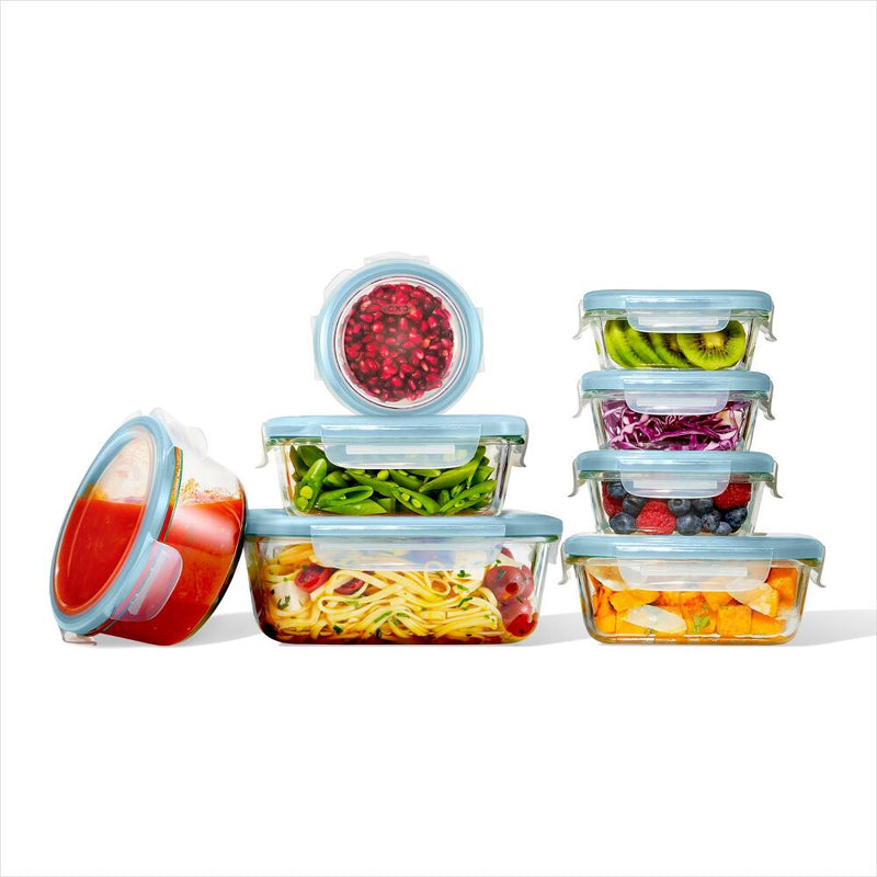 16-Piece Smart Seal Glass Everyday Container Set - Arctic Blue F9