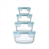 8-Piece Smart Seal Glass Round Container Set - Arctic Blue Y9
