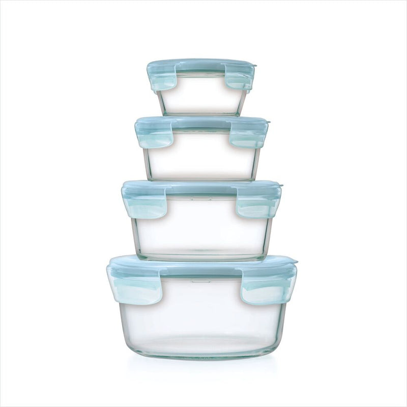 8-Piece Smart Seal Glass Round Container Set - Arctic Blue Y9