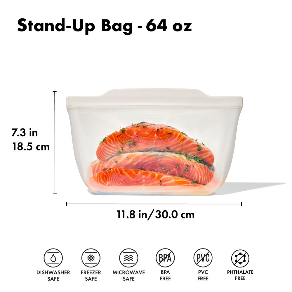 Silicone Reusable Bag - Stand-Up Half Gallon (64 oz) - Oat B6