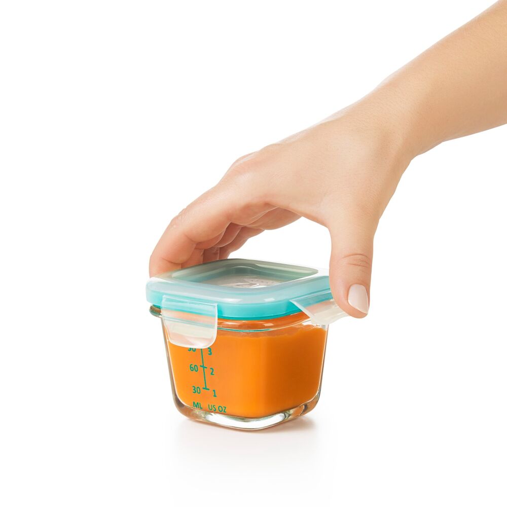Baby Blocks Glass Food Storage Containers 4 Oz - Tot Teal L1